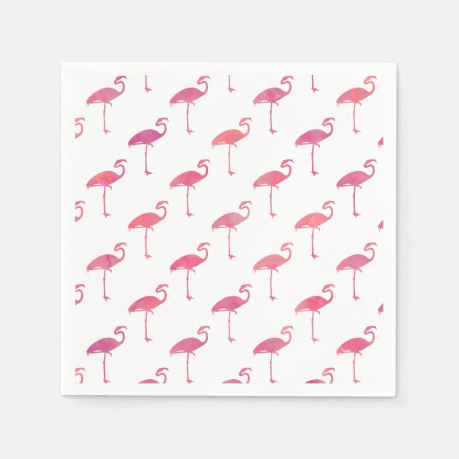 Pink Purple Flamingo Watercolor Tropical Flamingos Paper Napkins (Front)