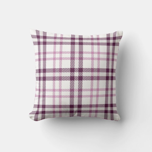 Pink Purple Flannel Plaid Throw Throw Pillow (Front)