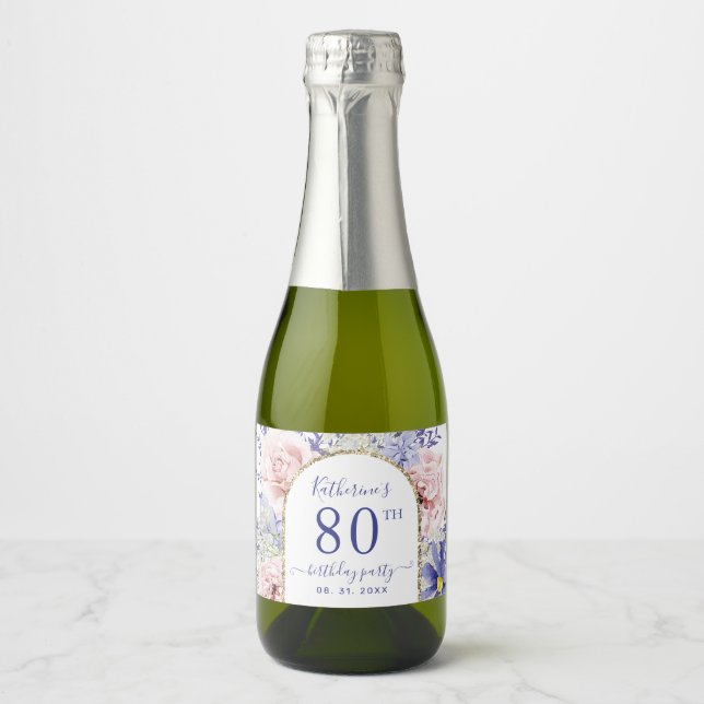 Pink Purple Floral 89th Birthday Party  Sparkling Wine Label (Front)