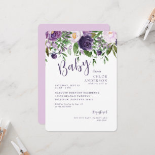 Pink & Purple Floral Baby Girl Shower Invitation
