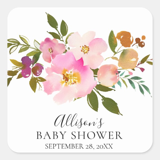 Pink & Purple Floral Baby Shower Envelope Seal (Front)