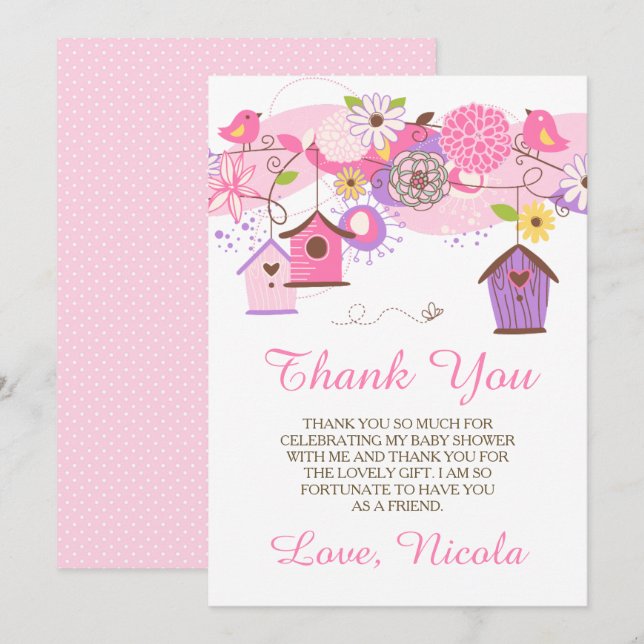 Pink & Purple Floral Baby Shower Thank You Card (Front/Back)
