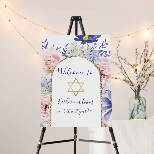 Pink Purple Floral Bat Mitzvah Welcome Foam Board (In Situ (Stand))