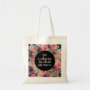 Pink Purple Floral Black Christian God is With Her Tote Bag