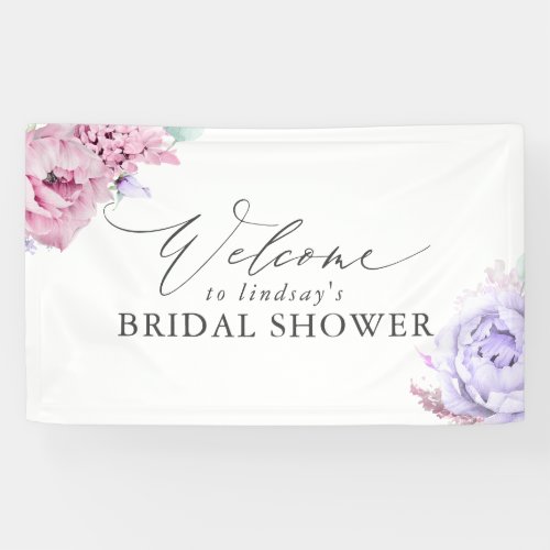 Pink Purple Floral Bridal  Baby Shower Welcome Banner