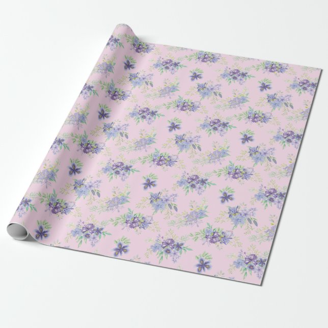 Pink Purple Floral Bridal Shower Birthday Gift her Wrapping Paper (Unrolled)