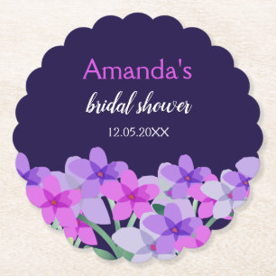 Pink Purple Floral Bridal Shower Paper Coaster