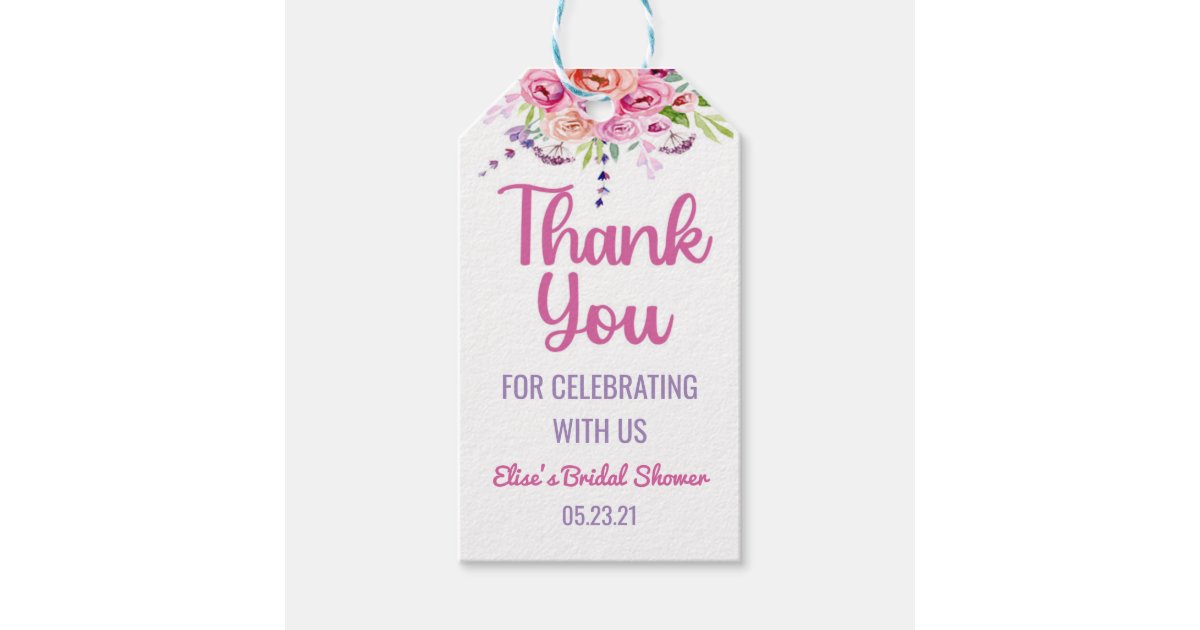 Pink Purple Floral Bridal Shower Thank You Favor Gift Tags | Zazzle