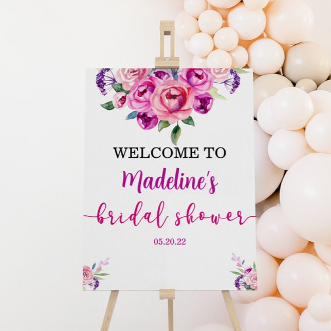 Pink Purple Floral Bridal Shower Welcome Sign (Creator Uploaded)