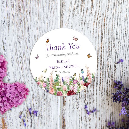 Pink Purple Floral  Butterflies Thank You Classic Round Sticker