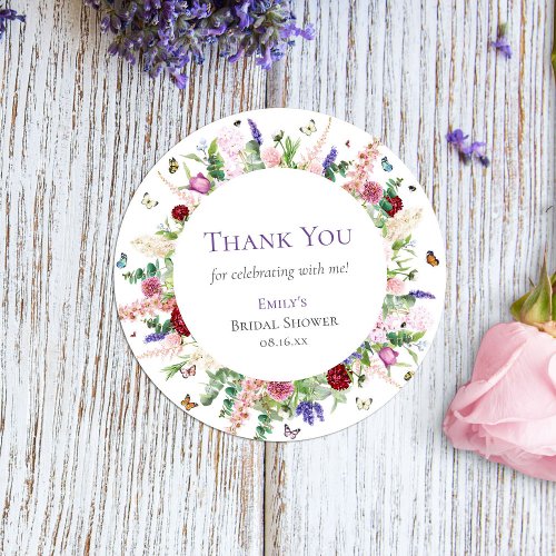 Pink Purple Floral Butterflies Thank You Classic Round Sticker