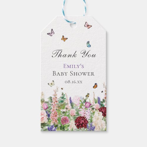 Pink Purple Floral  Butterflies Watercolor Gift Tags