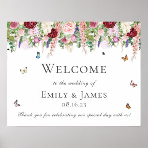 Pink Purple Floral & Butterflies Welcome Poster