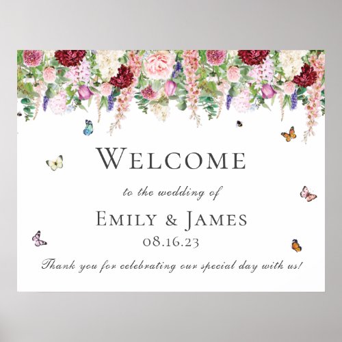 Pink Purple Floral  Butterflies Welcome Poster