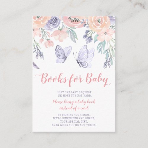 Pink Purple Floral Butterfly Baby Book Request Enclosure Card