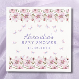 Pink Purple Floral Butterfly Baby Shower Napkins