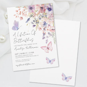 Pink Purple Floral Butterfly Bridal Shower Invitation