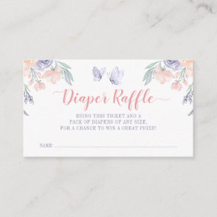 Pink Purple Floral Butterfly Diaper Raffle Ticket Enclosure Card