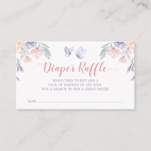 Pink Purple Floral Butterfly Diaper Raffle Ticket Enclosure Card