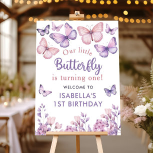 Pink Purple Floral Butterfly Girl 1st Birthday  Foam Board