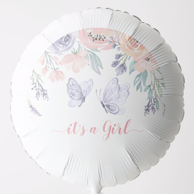 Pink Purple Floral Butterfly Girl Baby Shower Balloon (Front)
