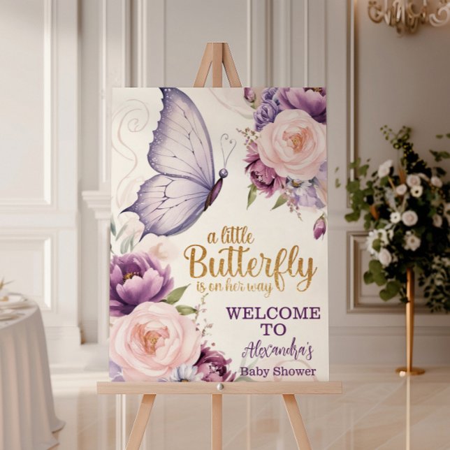 Pink Purple Floral Butterfly Girl  Baby Shower Foam Board (Creator Uploaded)