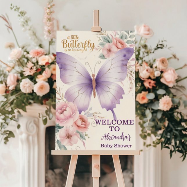 Pink Purple Floral Butterfly Girl  Baby Shower Foam Board (Creator Uploaded)