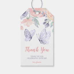 Pink Purple Floral Butterfly Girl Baby Shower Gift Tags