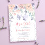 Pink Purple Floral Butterfly Girl Baby Shower Invitation