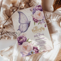 Pink Purple Floral Butterfly Girl Baby Shower Invitation