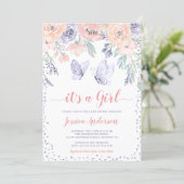 Pink Purple Floral Butterfly Girl Baby Shower Invitation (Standing Front)