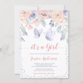 Pink Purple Floral Butterfly Girl Baby Shower Invitation (Front)