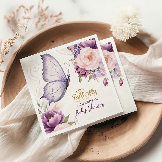 Pink Purple Floral Butterfly Girl  Baby Shower Napkins (Creator Uploaded)