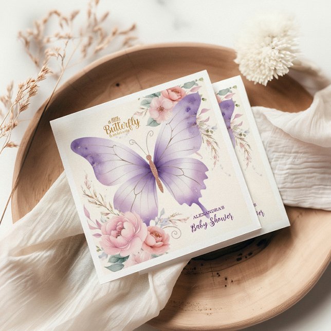 Pink Purple Floral Butterfly Girl  Baby Shower Napkins (Creator Uploaded)