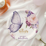 Pink Purple Floral Butterfly Girl Baby Shower Paper Plates<br><div class="desc">Celebrate the upcoming arrival of a little girl with the A Little Butterfly Is On Her Way Baby Shower Paper Plates! These beautiful plates feature delicate butterflies fluttering across a soft pastel background, with elegant gold foil accents that add a touch of sophistication and charm. The design perfectly captures the...</div>
