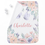 Pink Purple Floral Butterfly Personalized Girl Baby Blanket