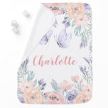 Pink Purple Floral Butterfly Personalized Girl Baby Blanket Pink Purple Floral Butterfly Personalized Girl Baby Blanket