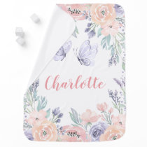 Pink Purple Floral Butterfly Personalized Girl Baby Blanket Pink Purple Floral Butterfly Personalized Girl Baby Blanket