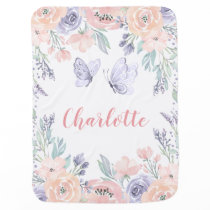 Pink Purple Floral Butterfly Personalized Girl Baby Blanket Pink Purple Floral Butterfly Personalized Girl Baby Blanket