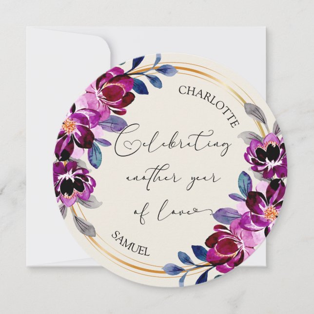 Pink Purple Floral Celebrate Love Anniversary Card (Front)