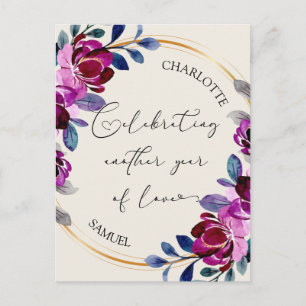 Pink Purple Floral Celebrate Love Anniversary Postcard