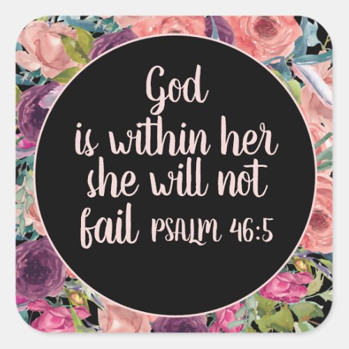 Pink Purple Floral Christian Bible God Within Her Square Sticker
