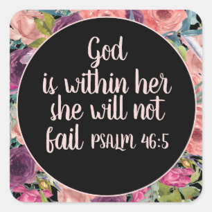 Pink Purple Floral Christian Bible God Within Her Square Sticker