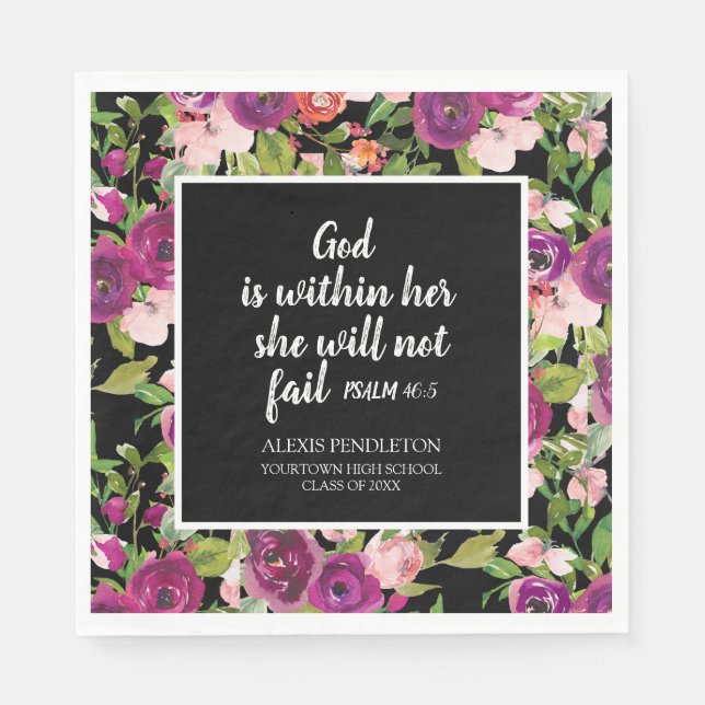 Pink Purple Floral Christian Graduation Class of Napkins (Front)