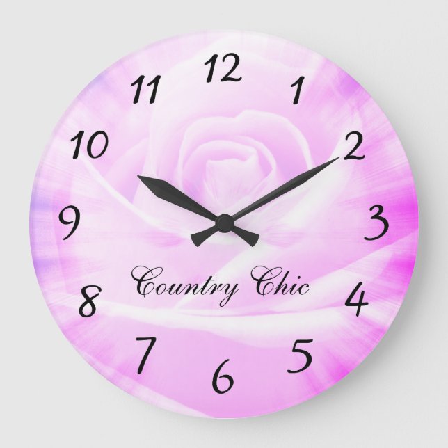 Pink purple floral Country chic design Large Clock (Front)