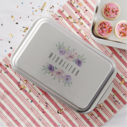 Pink &amp; Purple Floral Design - Personalized  Cake Pan