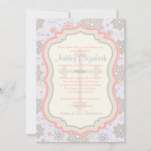 Pink Purple Floral First Communion Invitation