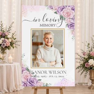 Pink Purple Floral Funeral Memorial Picture Photo Foam Board