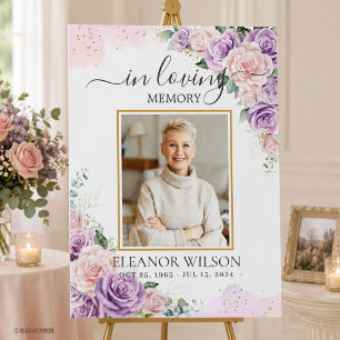 Pink Purple Floral Funeral Memorial Picture Photo Foam Board