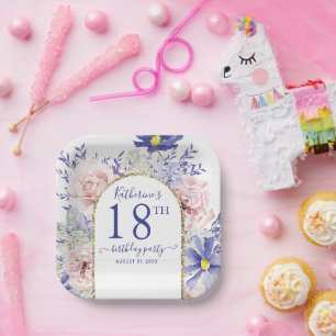 Pink Purple Floral God Frame 18th Birthday Party Paper Plates